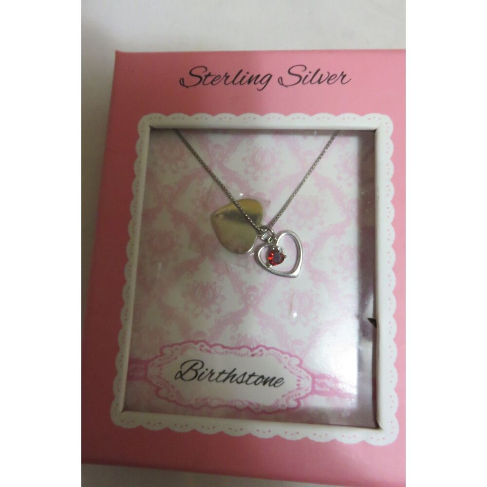 NIB YOUTH STERLING SILVER HEART BIRTHSTONE NECKLACE  14 INCH CHAIN